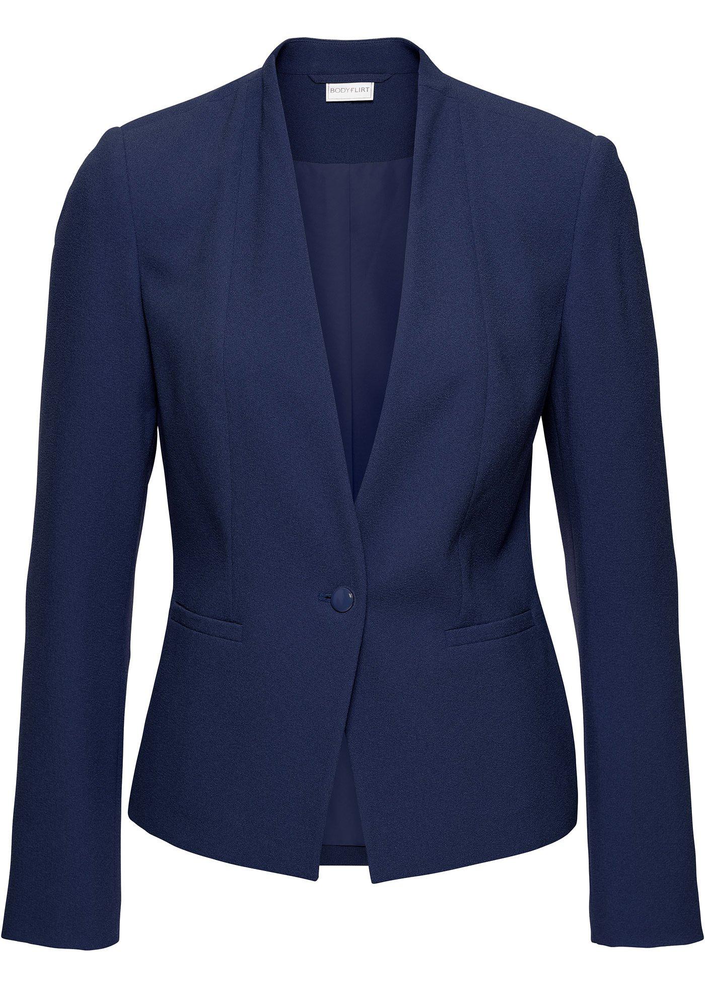 Crepe-Blazer langarm  in blau für Damen von bonprix