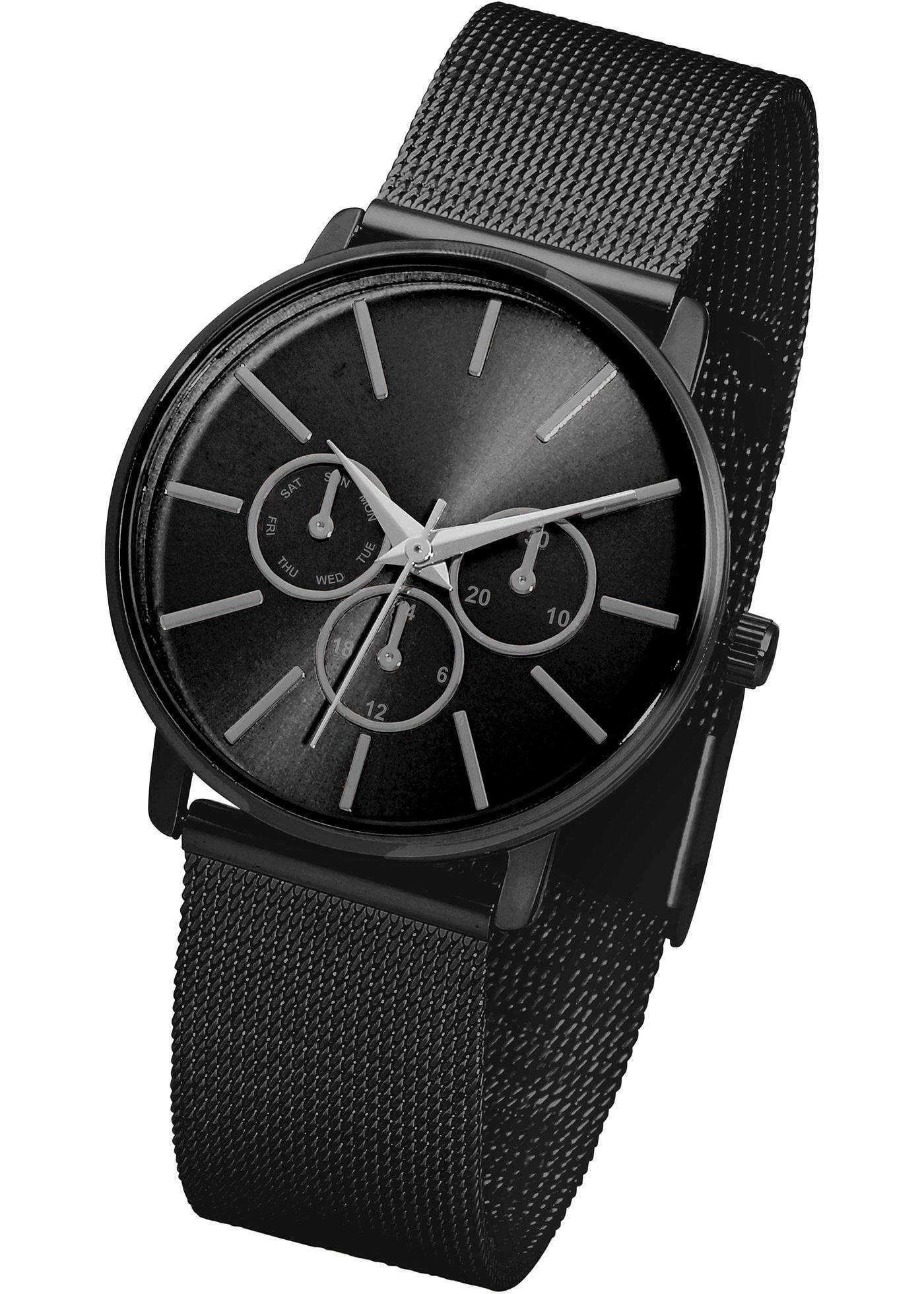 Metallarmbanduhr in Chrono-Optik in schwarz für Damen von bonprix