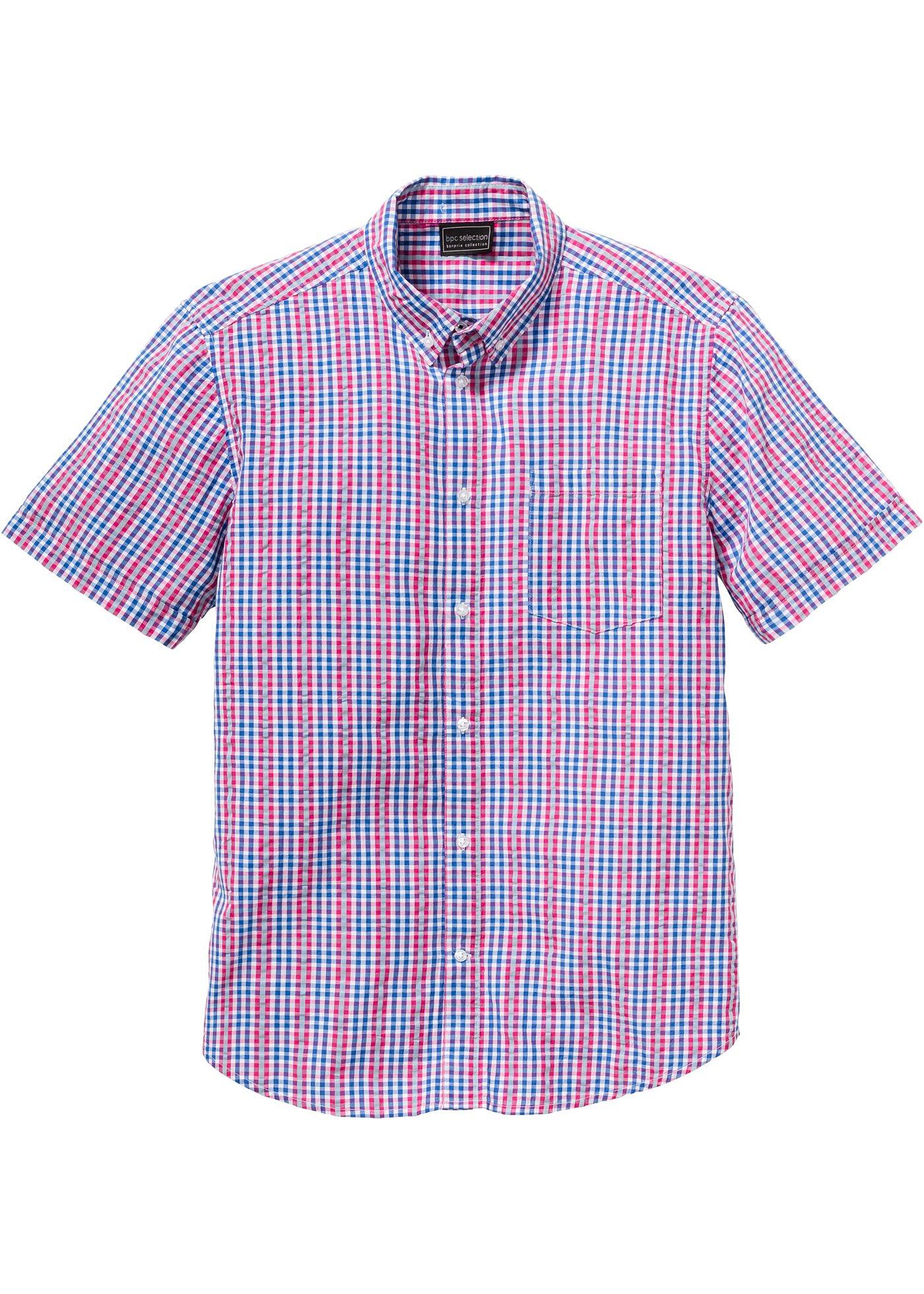 Seersucker-Kurzarmhemd Regular Fit in pink von bonprix