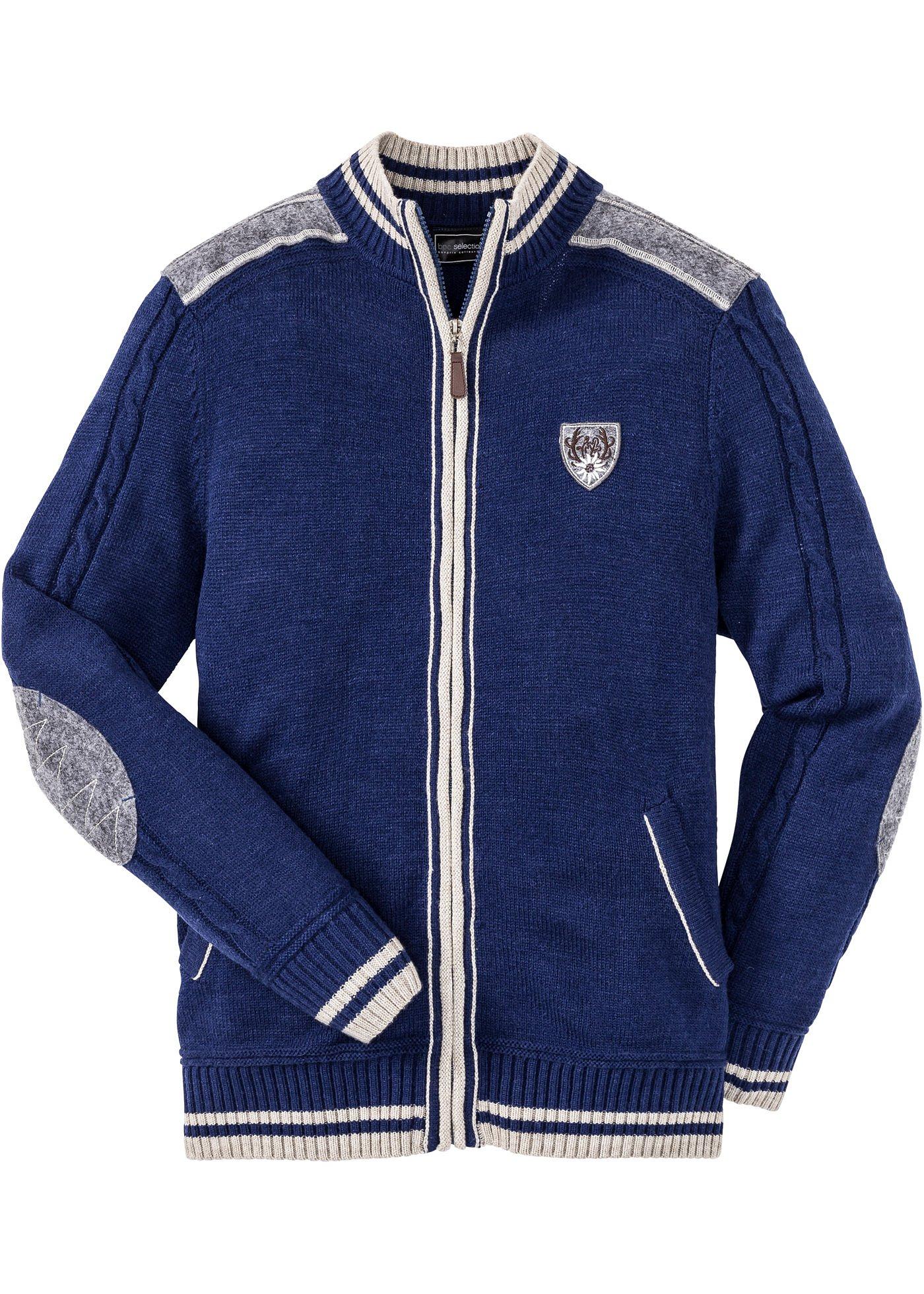 Trachten-Strickjacke Regular Fit langarm  in blau für Herren von bonprix