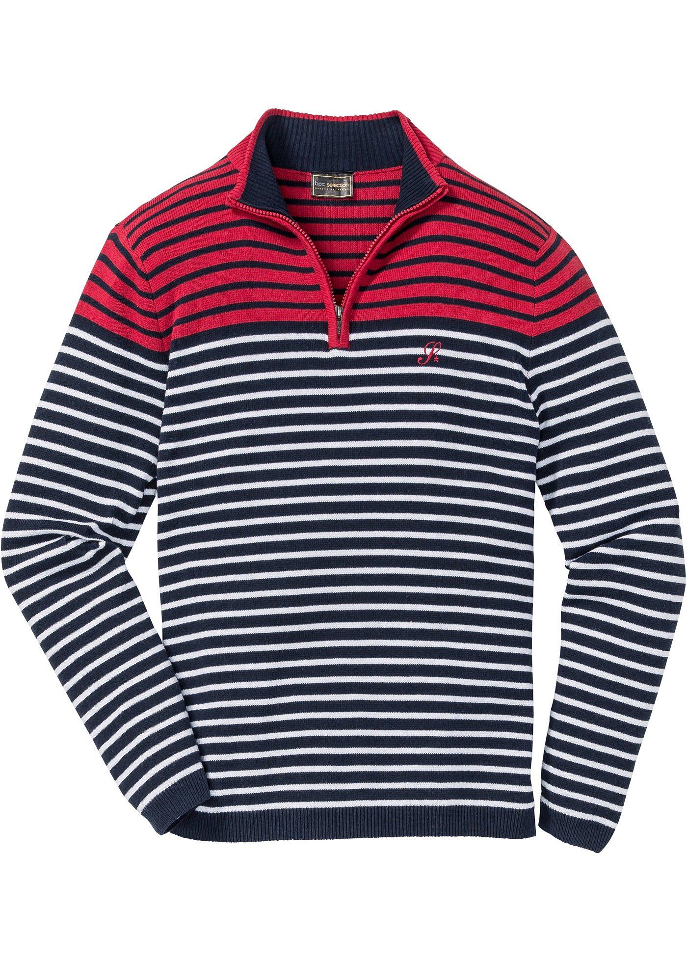 Geringelter Troyerpullover mit recycelter Baumwolle langarm  in rot für Herren von bonprix