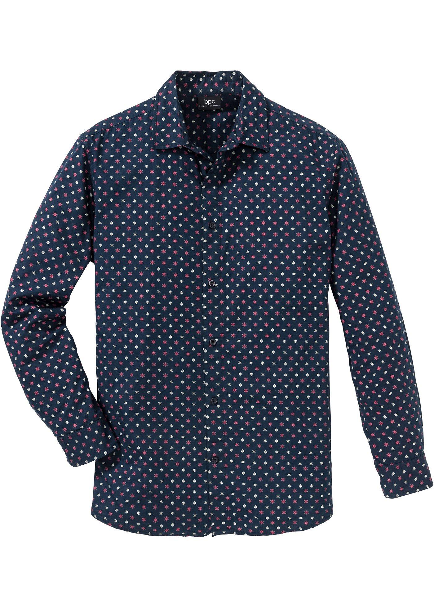 Langarmhemd mit Minimaldruck in blau für Herren von bonprix