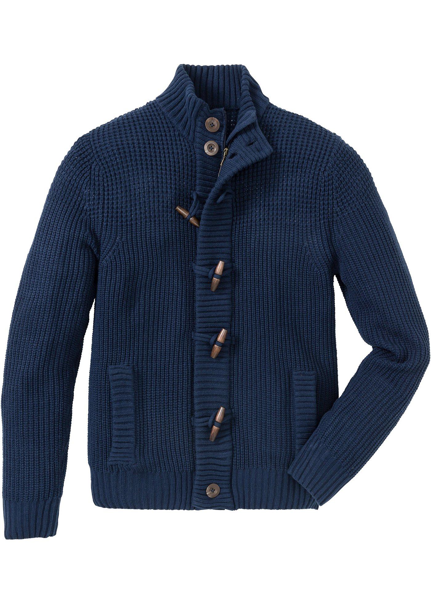 Strickjacke m. Knebelknöpfen langarm  in blau für Herren von bonprix
