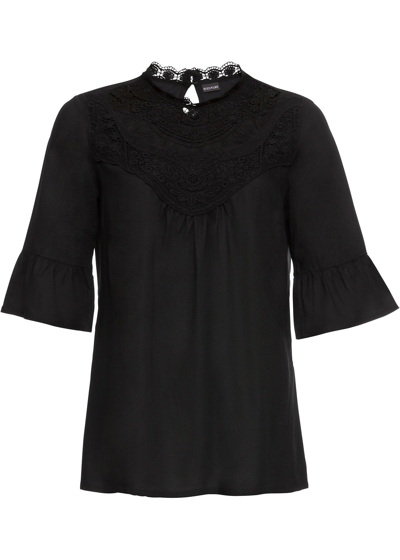 Bluse mit Spitze kurzer Arm  in schwarz für Damen von bonprix