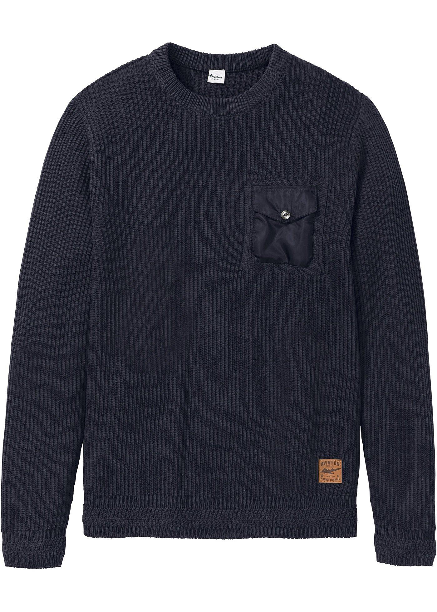 Pullover mit recycelter Baumwolle langarm  in blau für Herren von bonprix