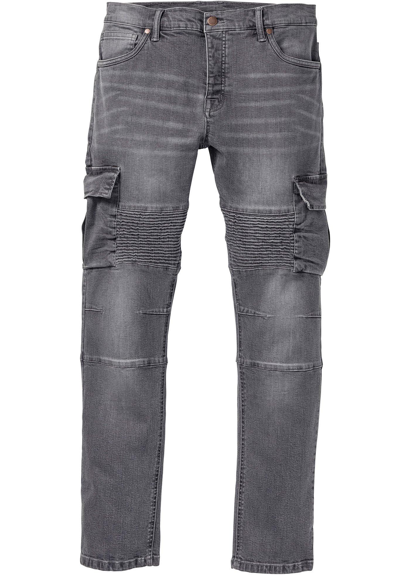 Stretch-Jeans im Biker-Stil Slim Fit Straight in grau für Herren von bonprix