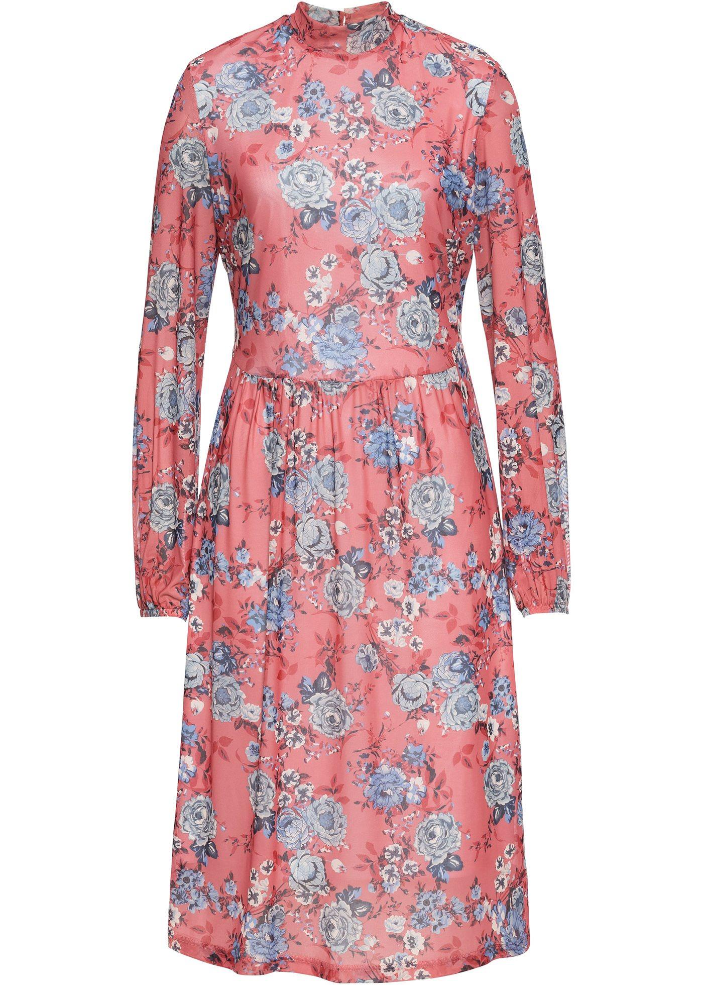 Jerseykleid, Mesh langarm  in rosa von bonprix