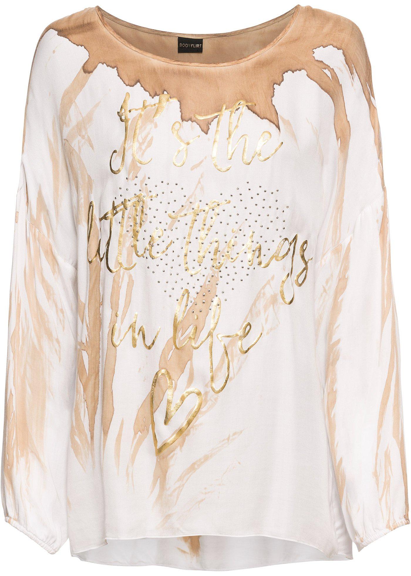 Blusenshirt mit Glitzerdruck 3/4 Arm  in braun für Damen von bonprix