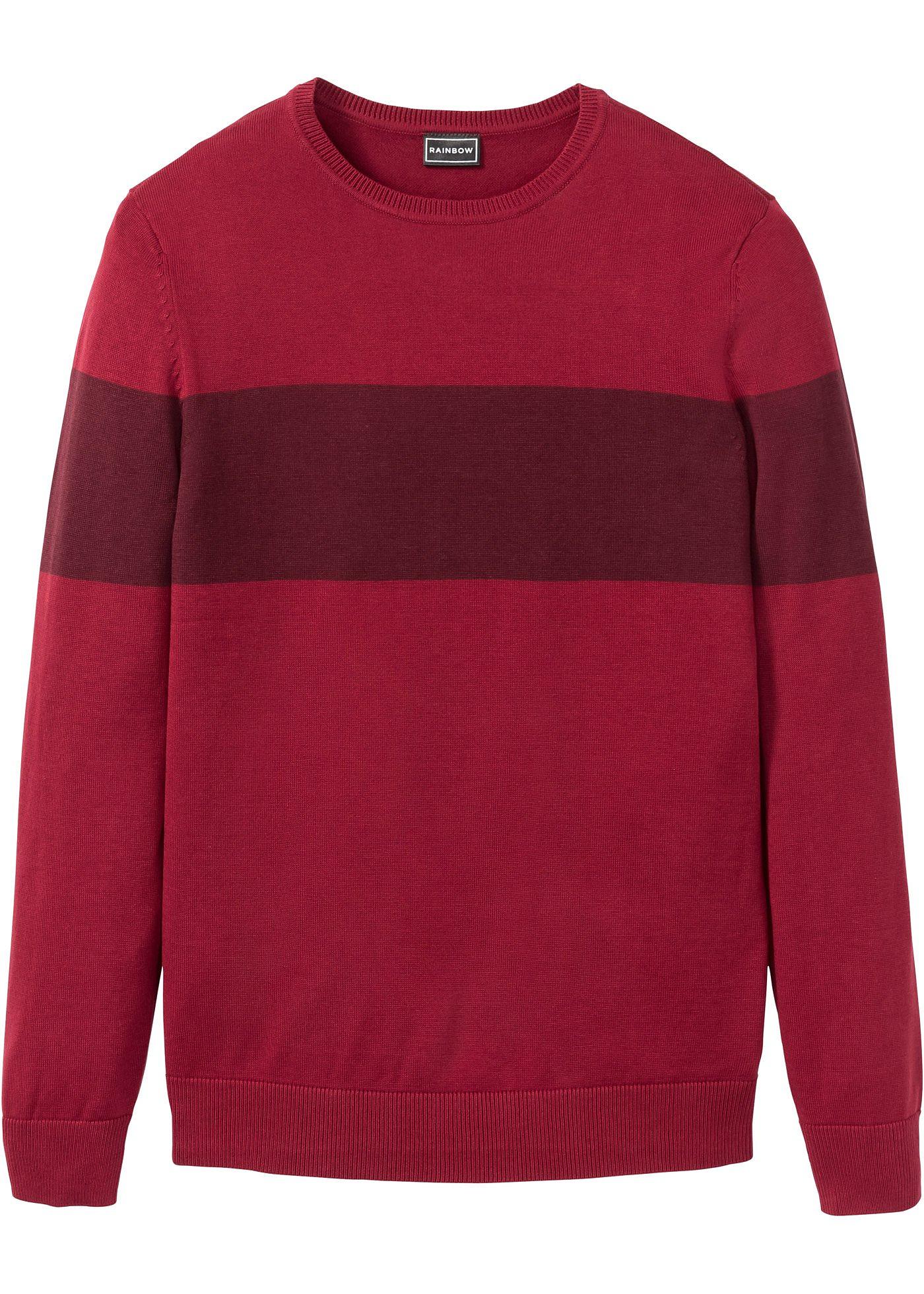 Pullover mit Kontraststreifen langarm  in rot für Herren von bonprix
