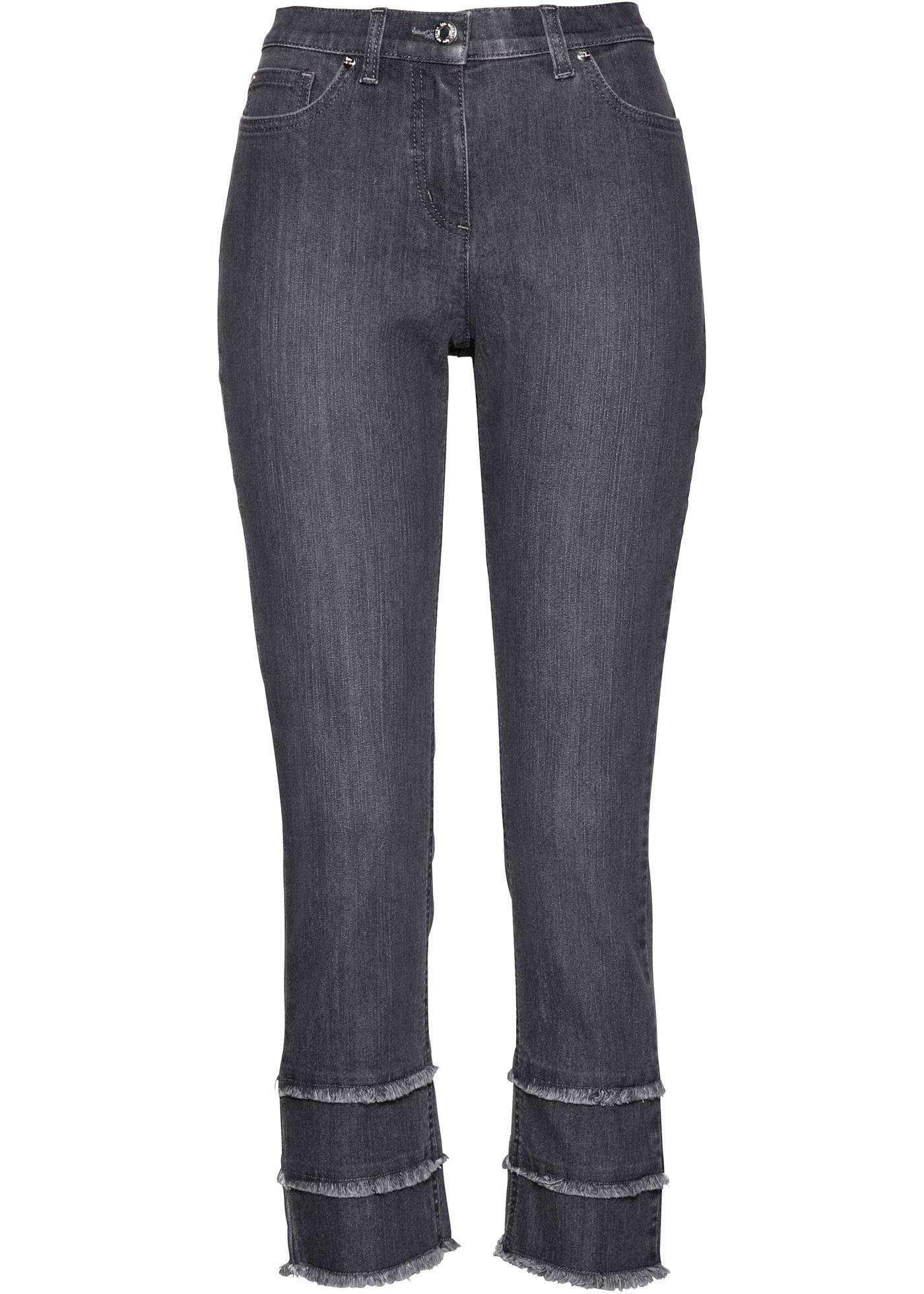 7/8-Stretchjeans mit Fransen in grau für Damen von bonprix
