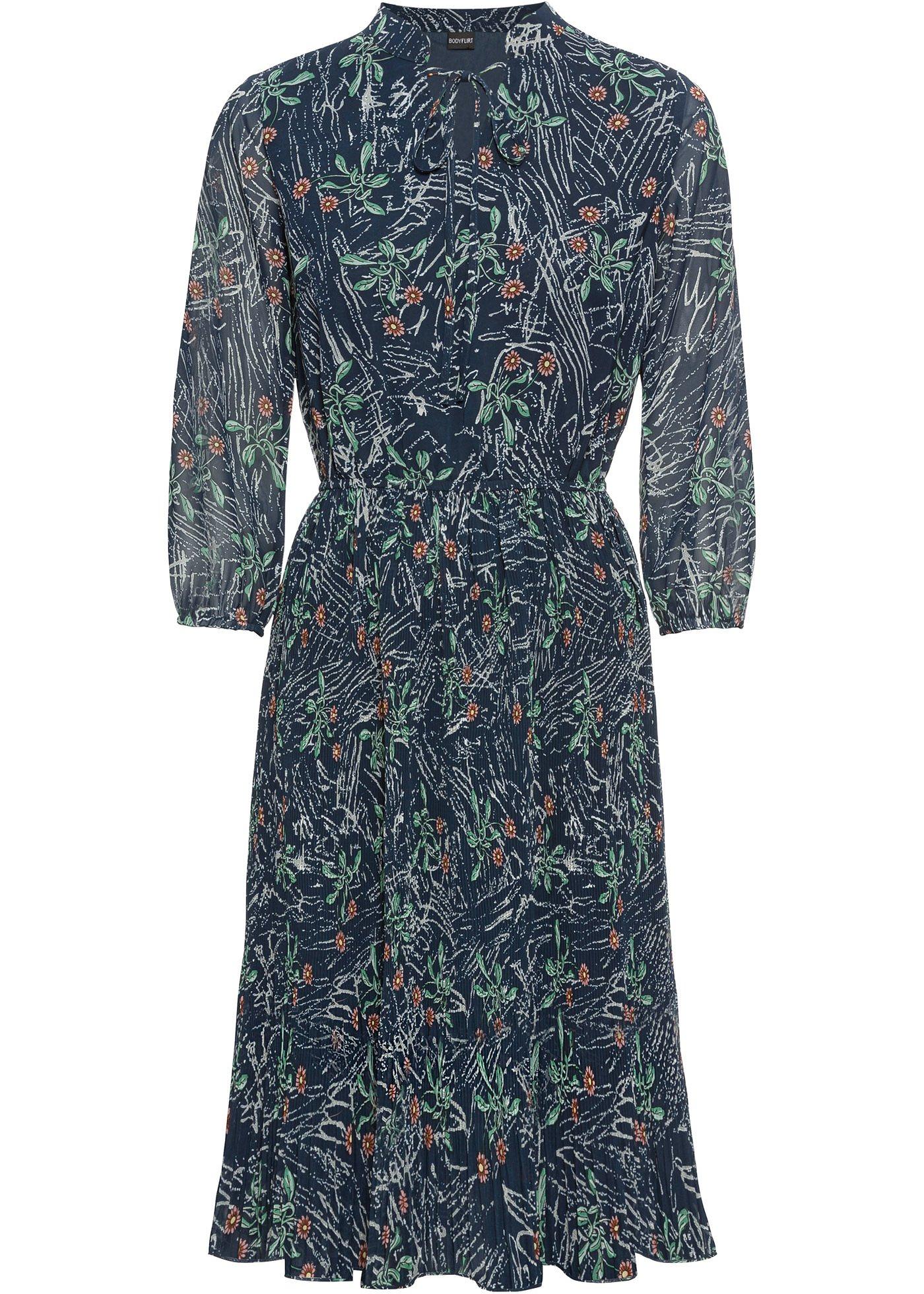 Plissee-Kleid 3/4 Arm  in blau von bonprix