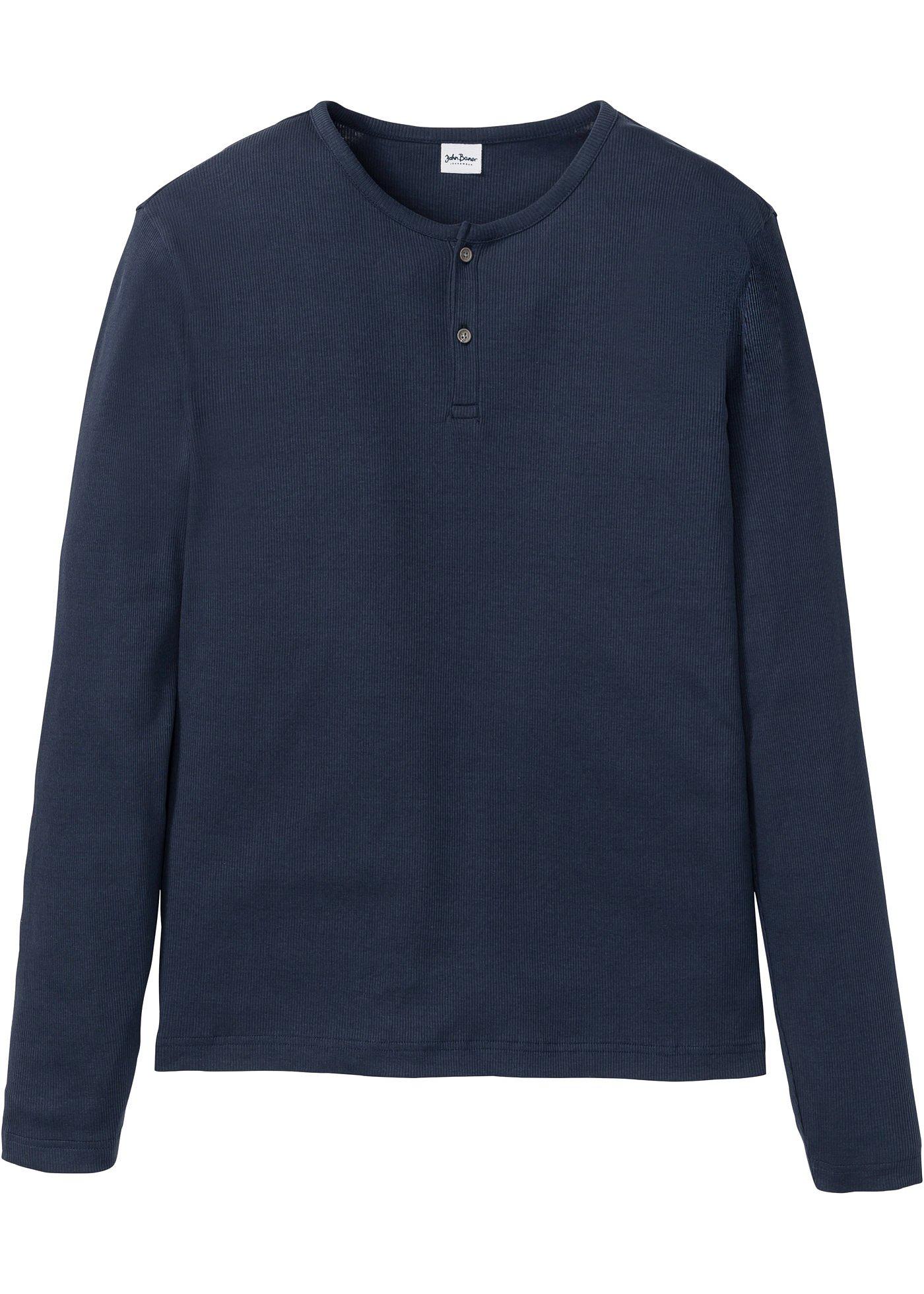 Langarm-Rippshirt in blau für Herren von bonprix