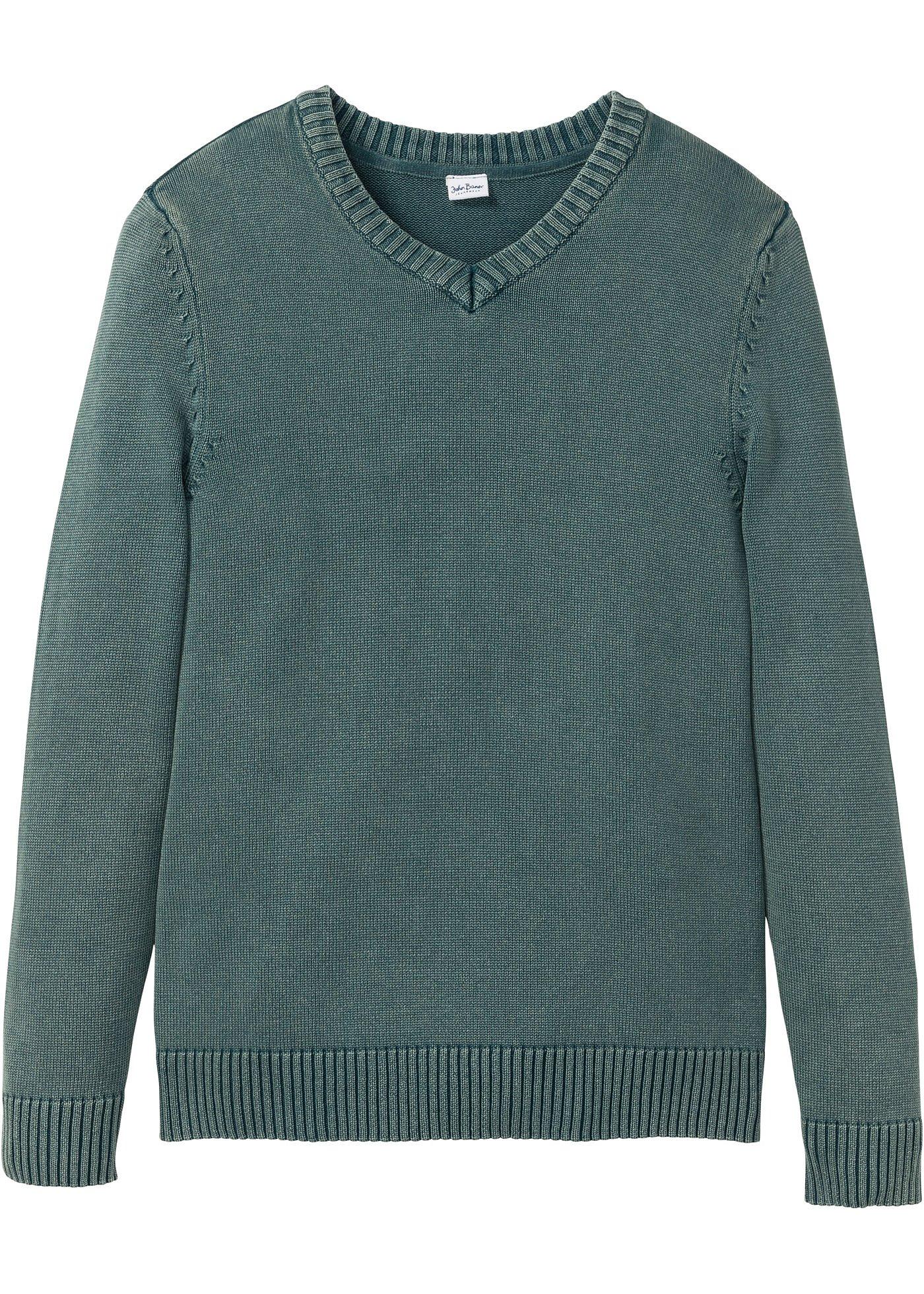 Pullover mit leichter Waschung langarm  in grün für Herren von bonprix