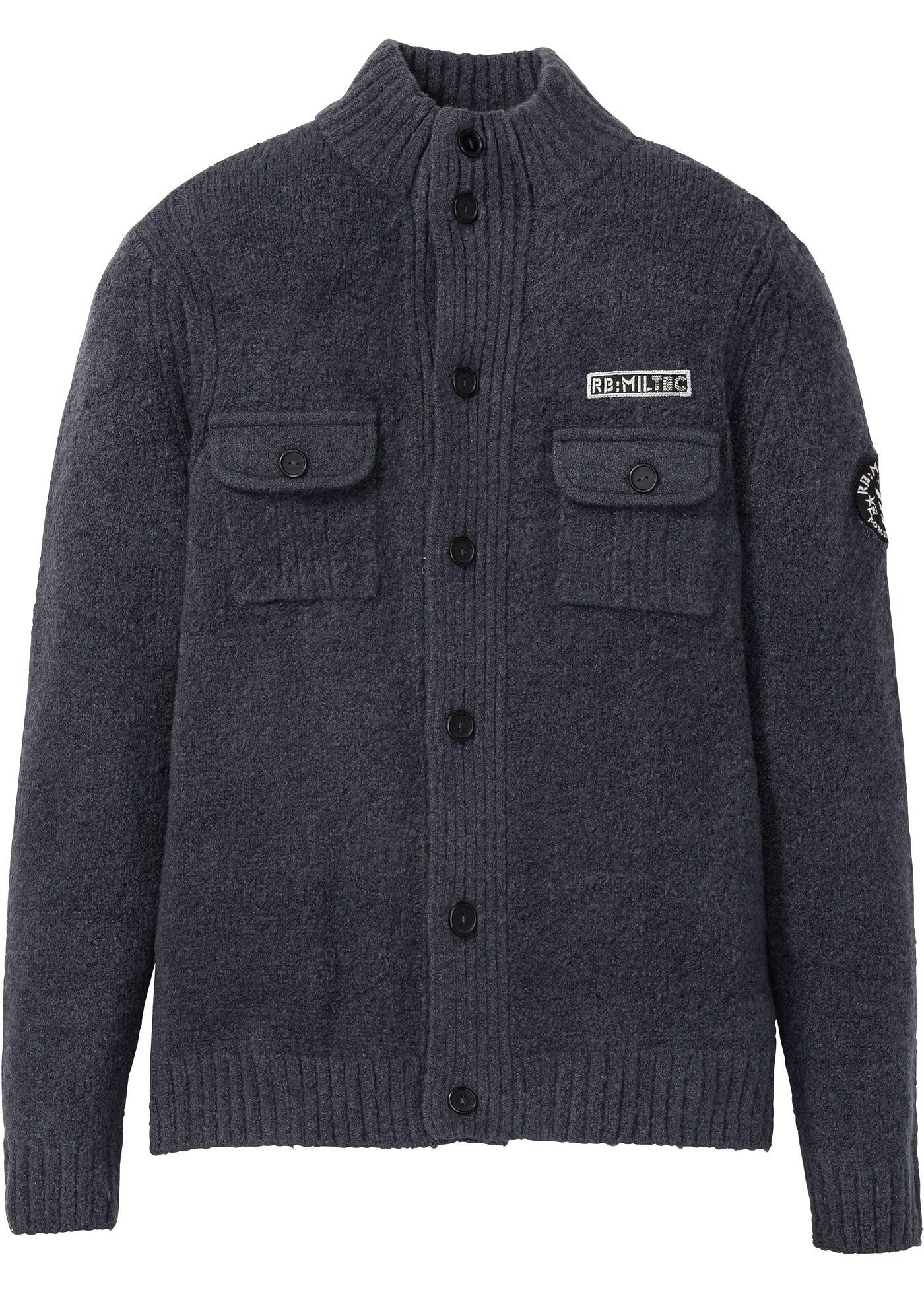 Strickjacke mit Stehkragen langarm  in grau für Herren von bonprix