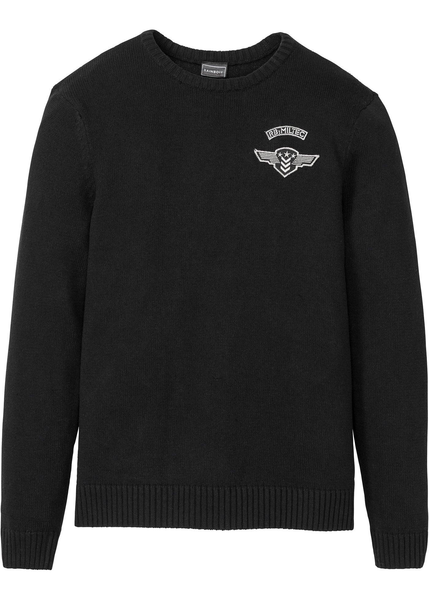 Pullover mit recycelter Baumwolle langarm  in schwarz für Herren von bonprix