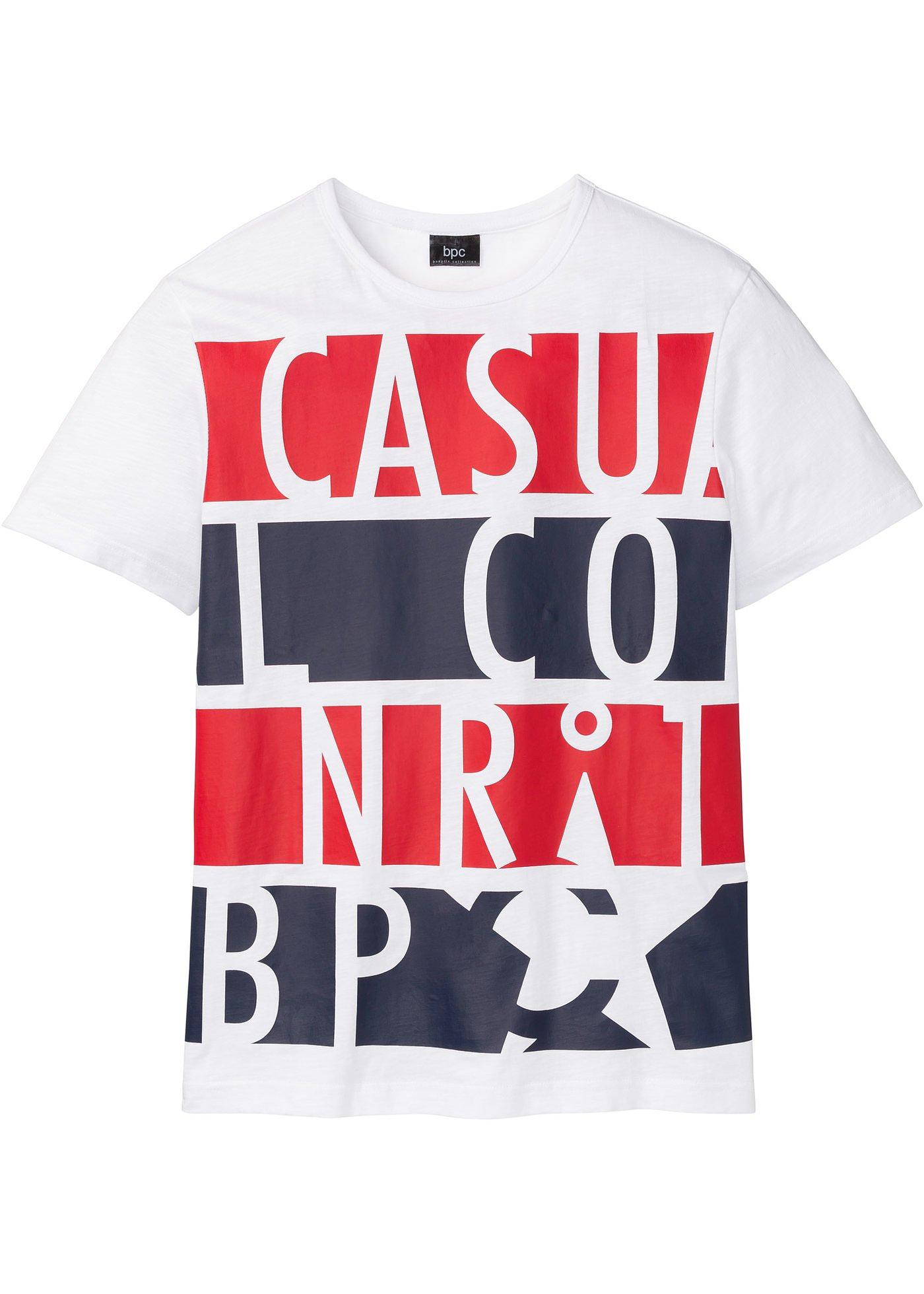 T-Shirt mit großem Druck kurzer Arm  in weiß für Herren von bonprix