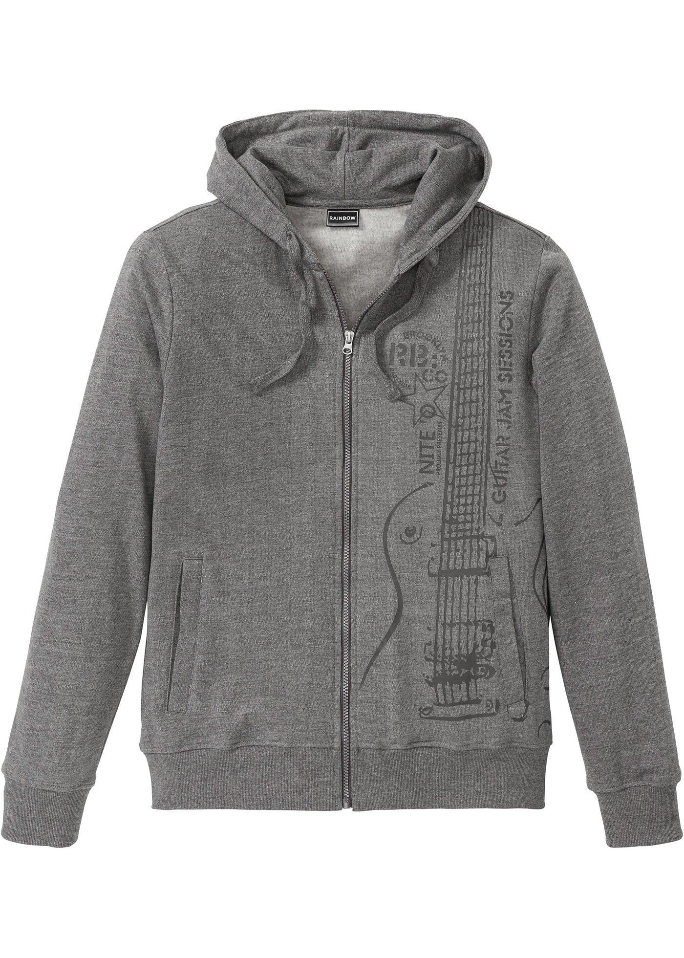 Sweatjacke mit großem Druck Slim Fit langarm  in grau für Herren von bonprix