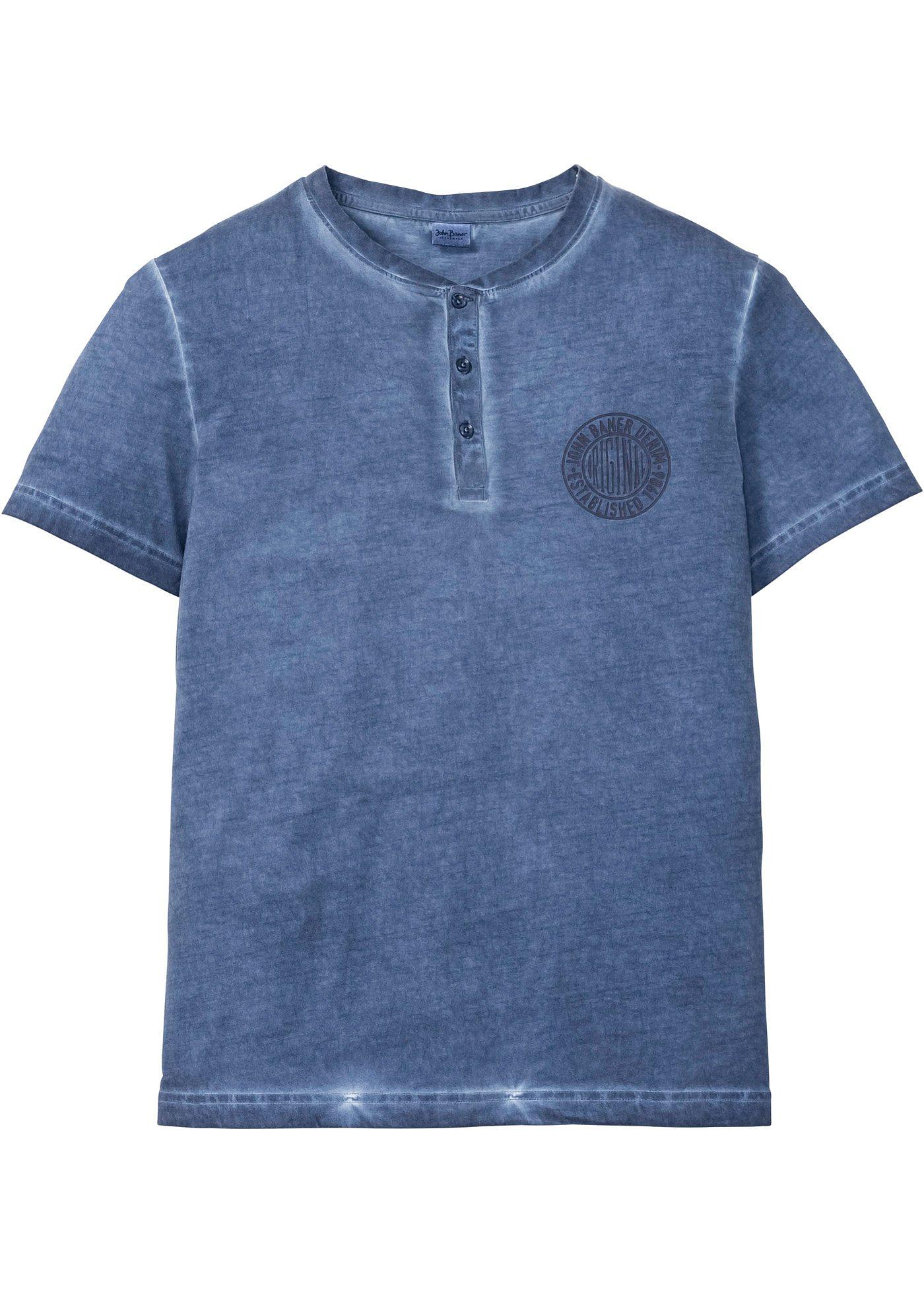 Henley-Shirt in ausgewaschener Optik kurzer Arm  in blau für Herren von bonprix