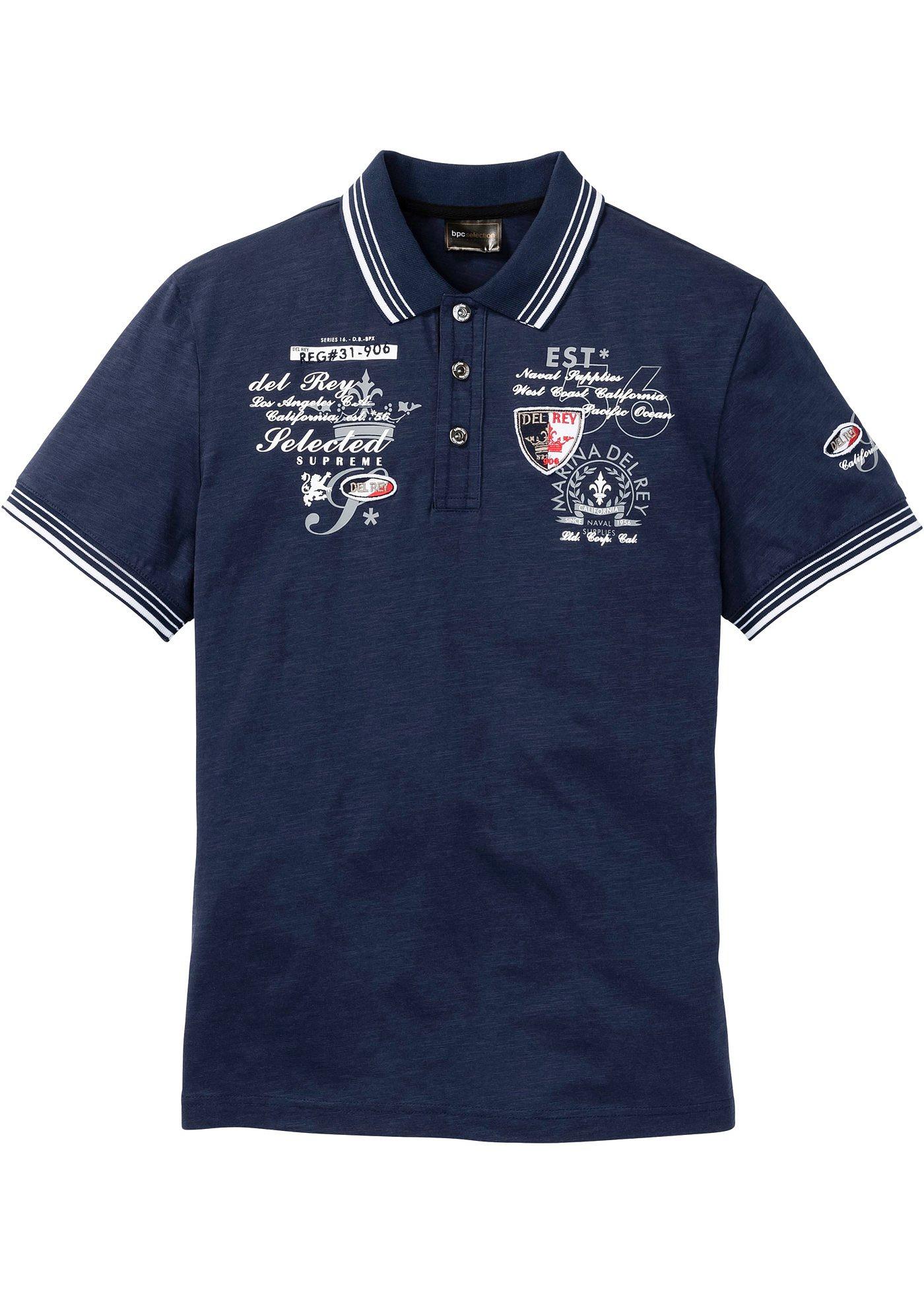 Poloshirt mit aufwendiger Verzierung kurzer Arm  in blau für Herren von bonprix