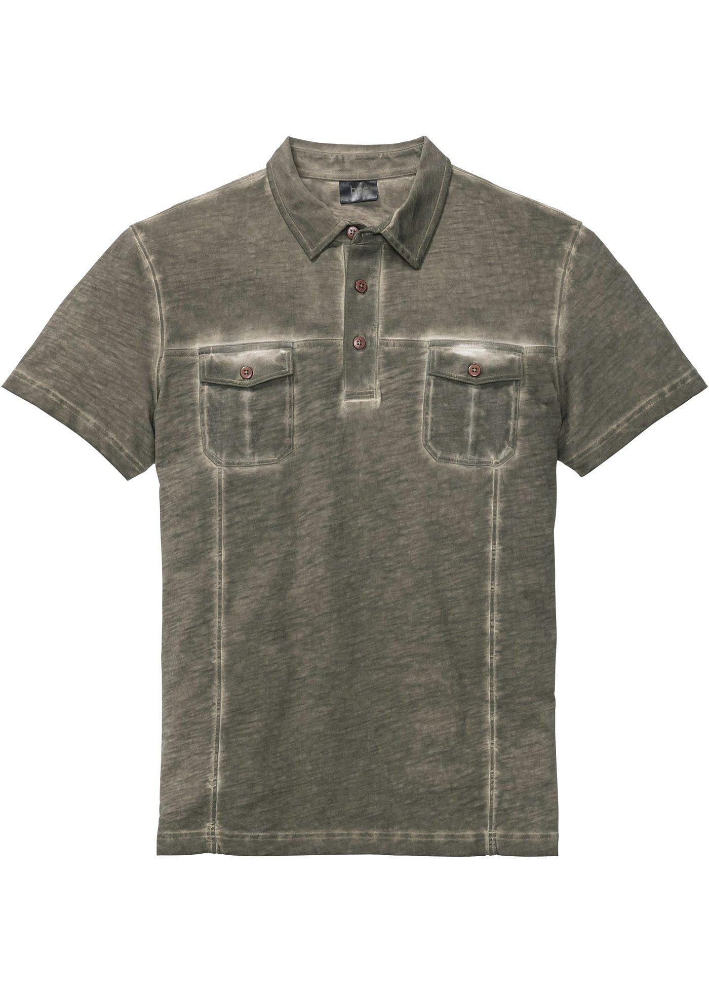 Poloshirt, Kurzarm gewaschene Optik in grün für Herren von bonprix