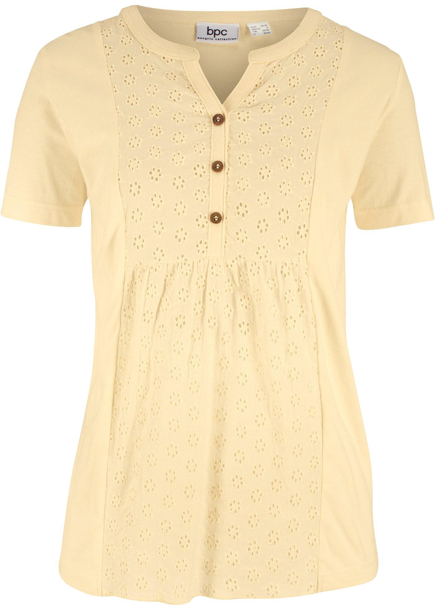 Shirtbluse mit Broderie Anglaise kurzer Arm  in gelb für Damen von bonprix