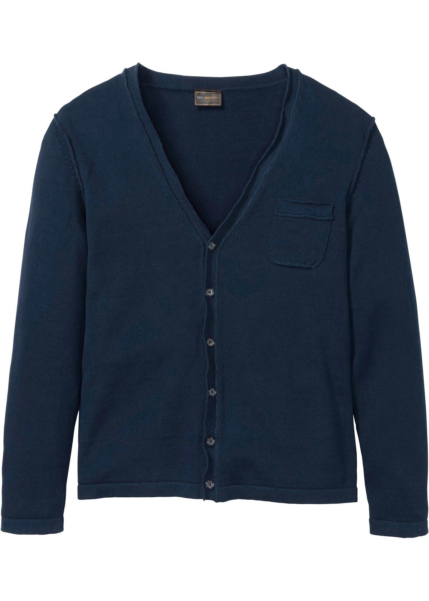 Strickjacke mit Leinen langarm  in blau für Herren von bonprix