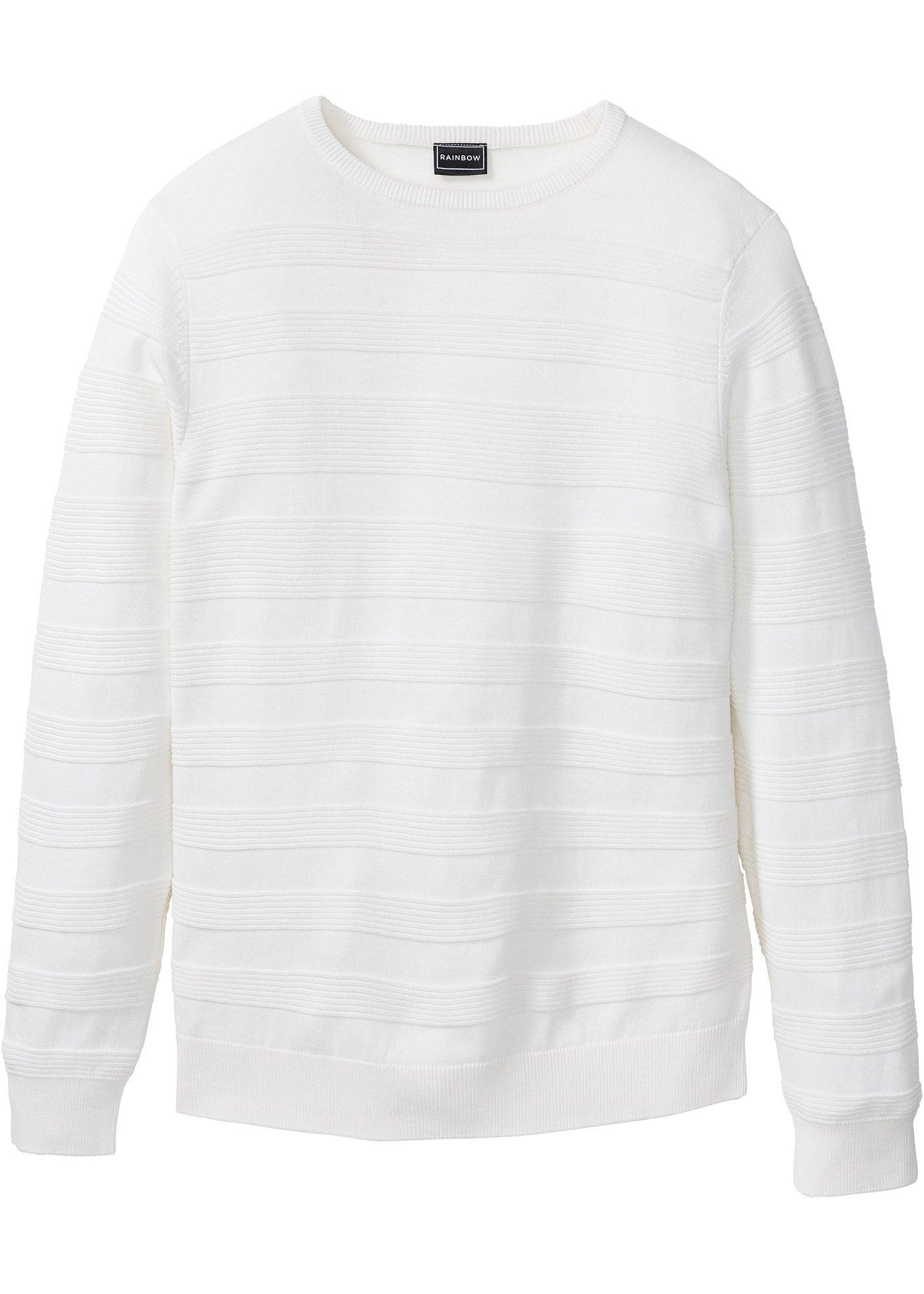 Pullover mit eingestrickten Streifen langarm  in weiß für Herren von bonprix