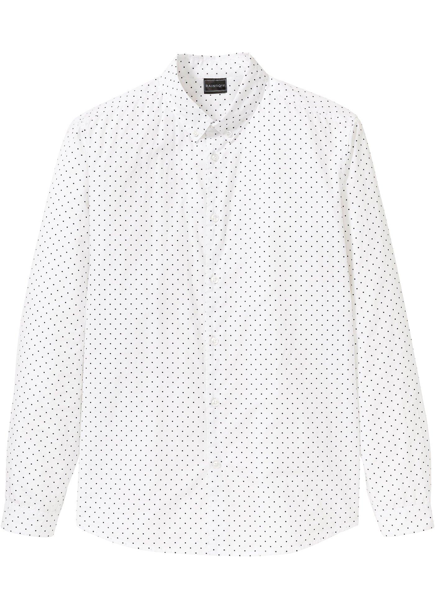 Langarmhemd mit Button-Down-Kragen Slim Fit in weiß für Herren von bonprix