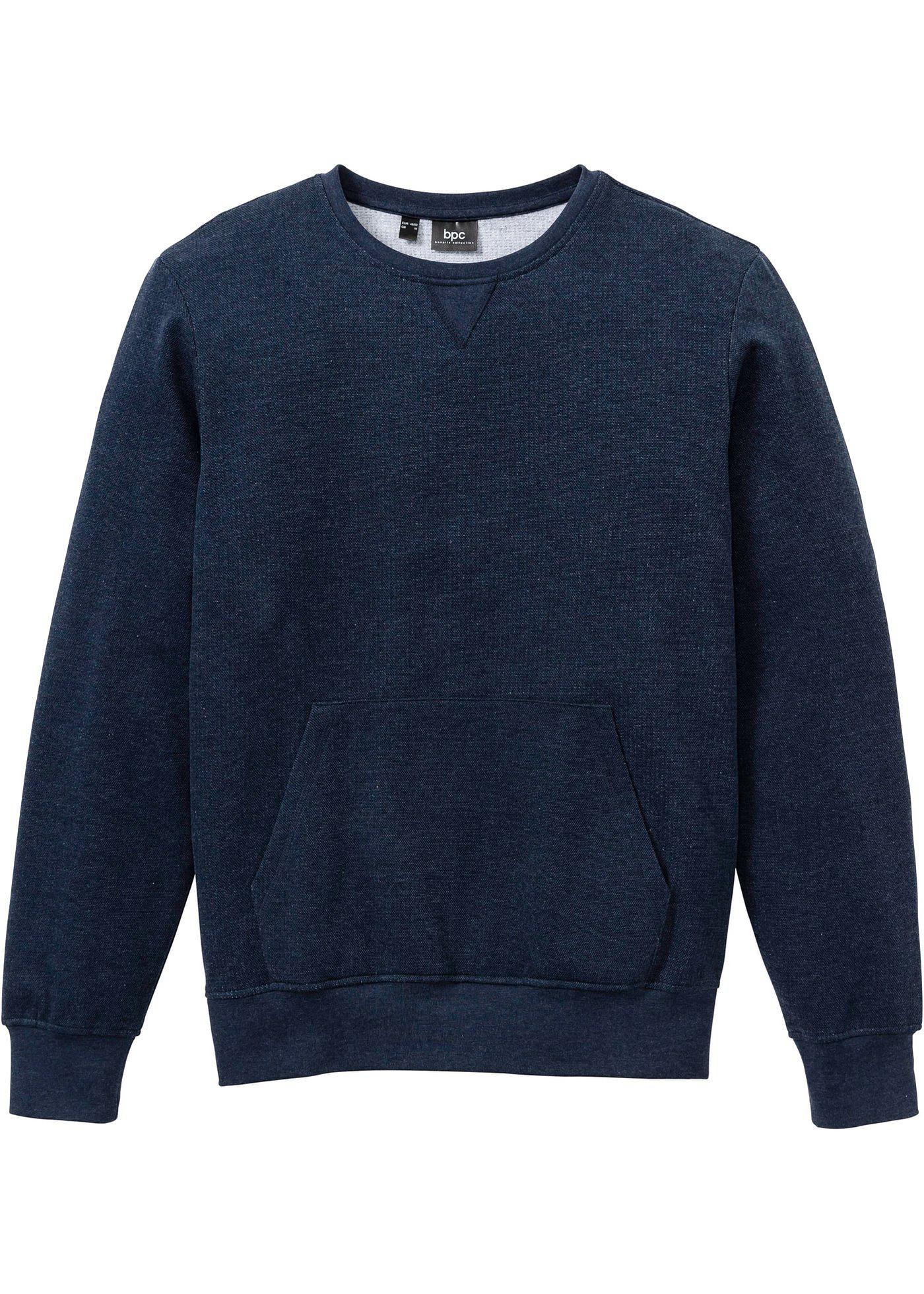 Piqué-Rundhalssweatshirt langarm  in blau für Herren von bonprix