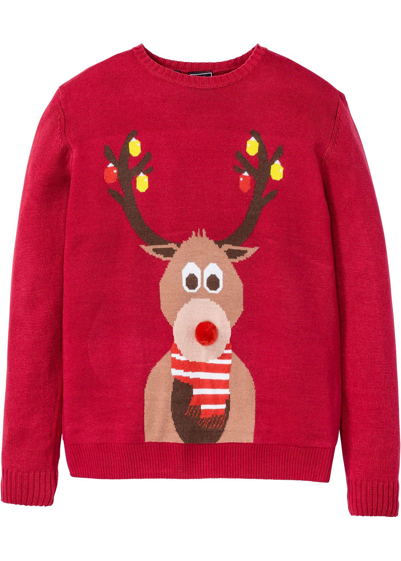 Pullover mit Weihnachtsmotiv langarm  in rot für Herren von bonprix