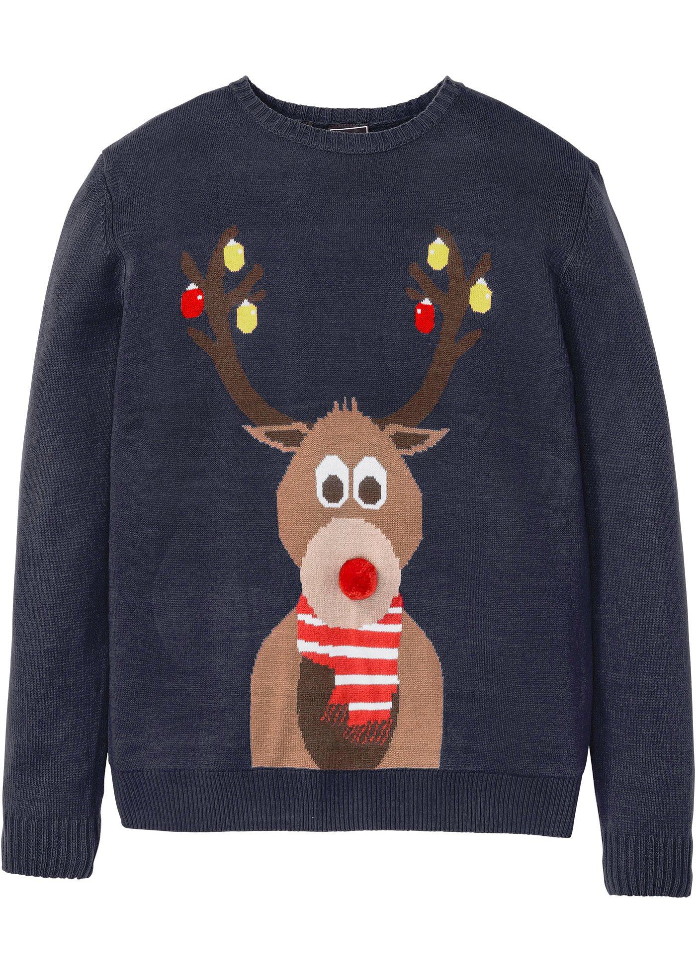Pullover mit Weihnachtsmotiv langarm  in blau für Herren von bonprix