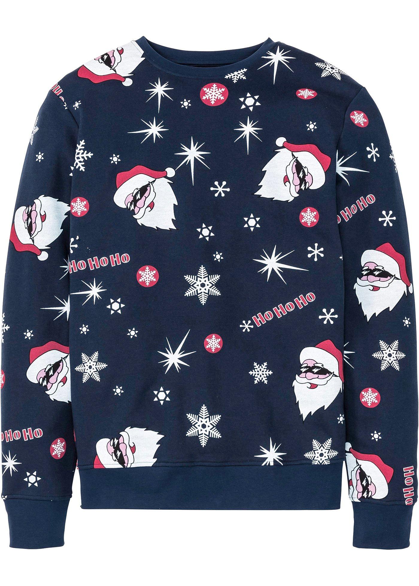 Sweatshirt mit Weihnachtsmotiv Slim Fit langarm  in blau für Herren von bonprix