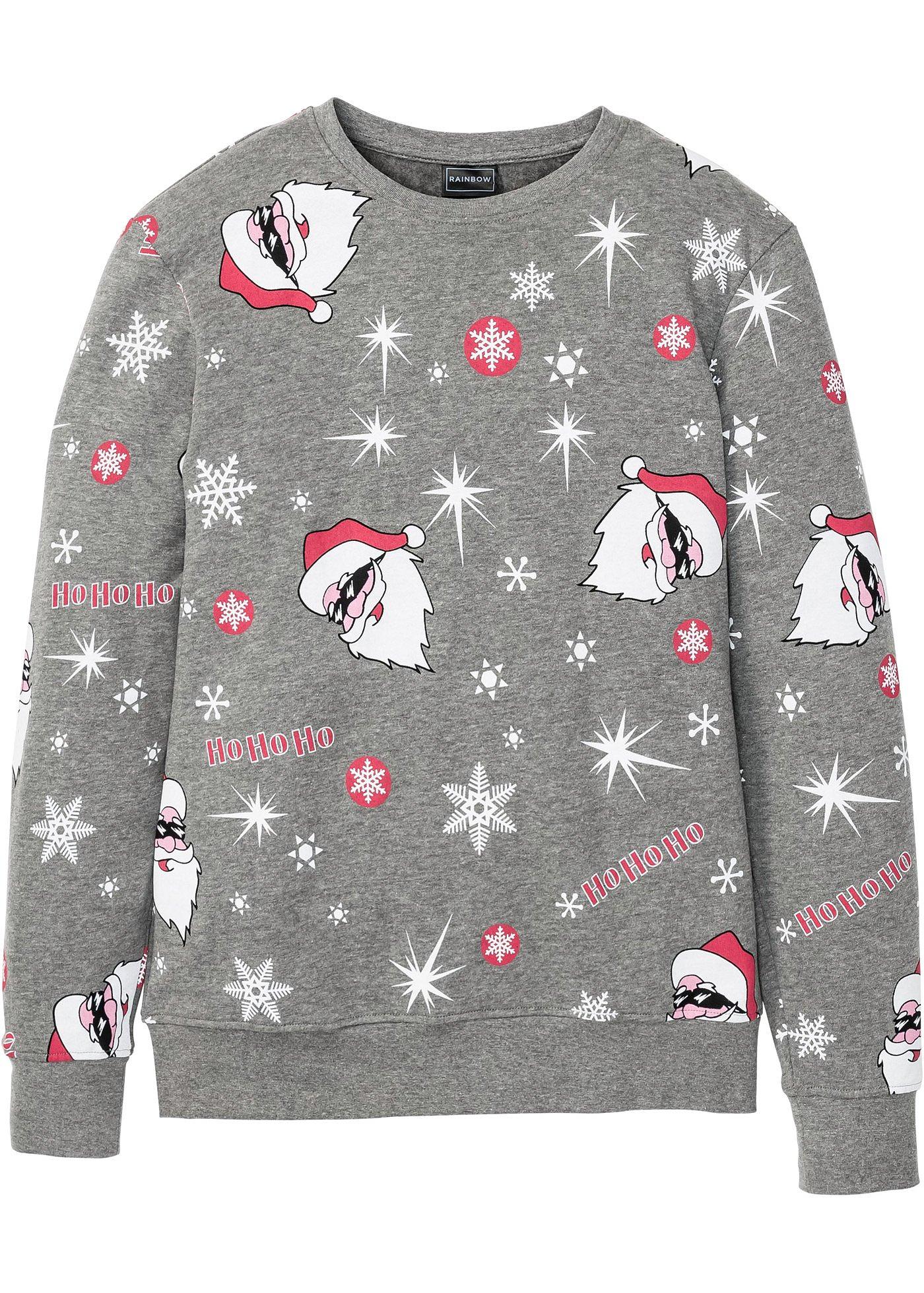 Sweatshirt mit Weihnachtsmotiv Slim Fit langarm  in grau für Herren von bonprix