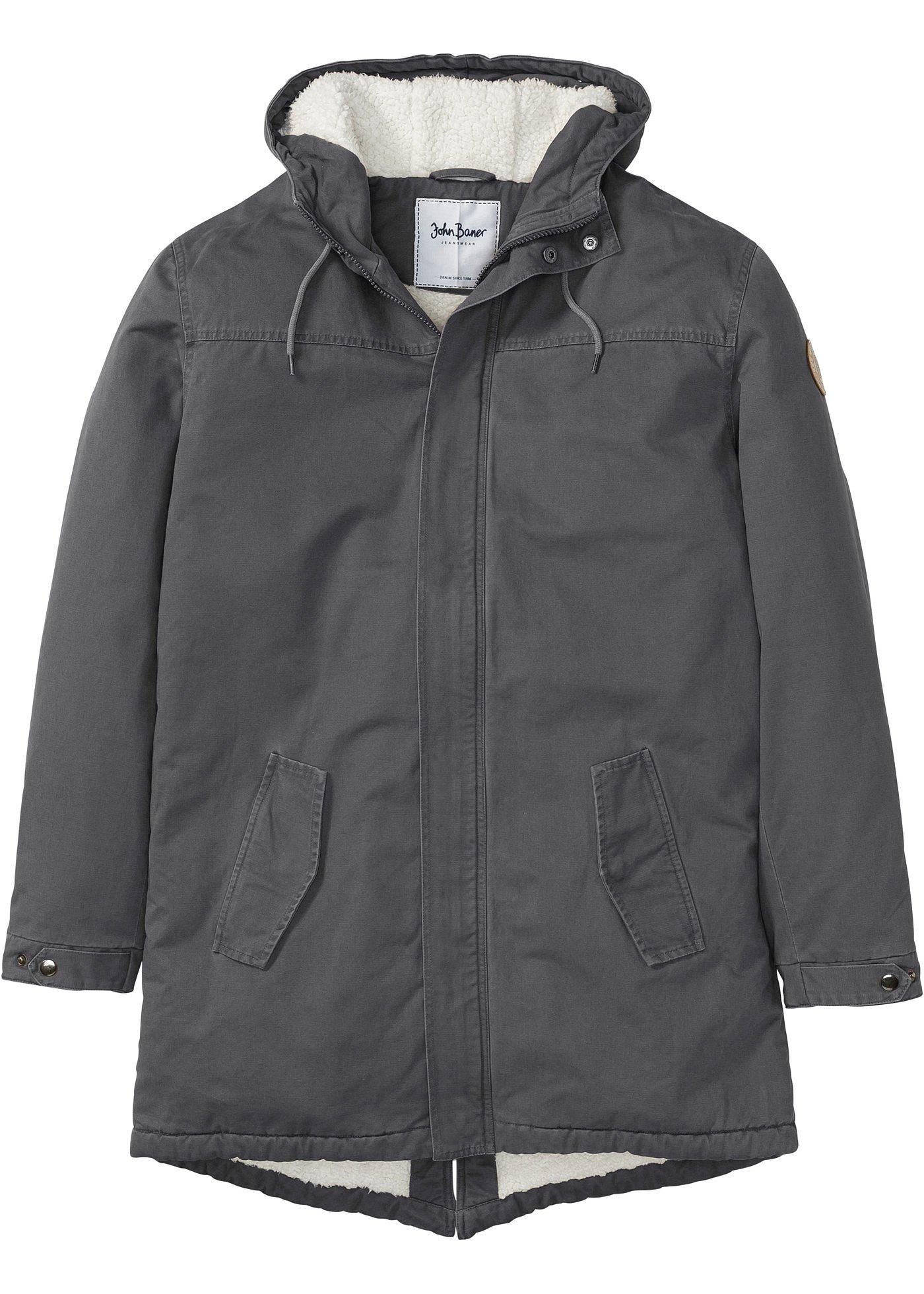 Parka mit Fellimitat-Futter langarm  in grau Herren, bonprix