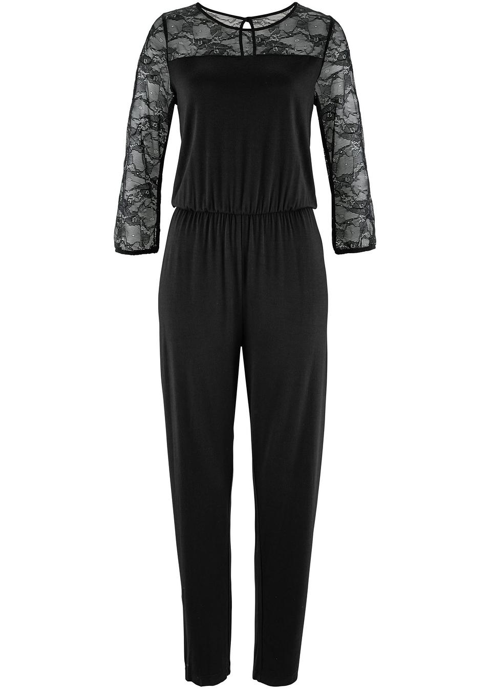 Jumpsuit mit Spitze, 7/8Länge schwarz Damen bonprix.de