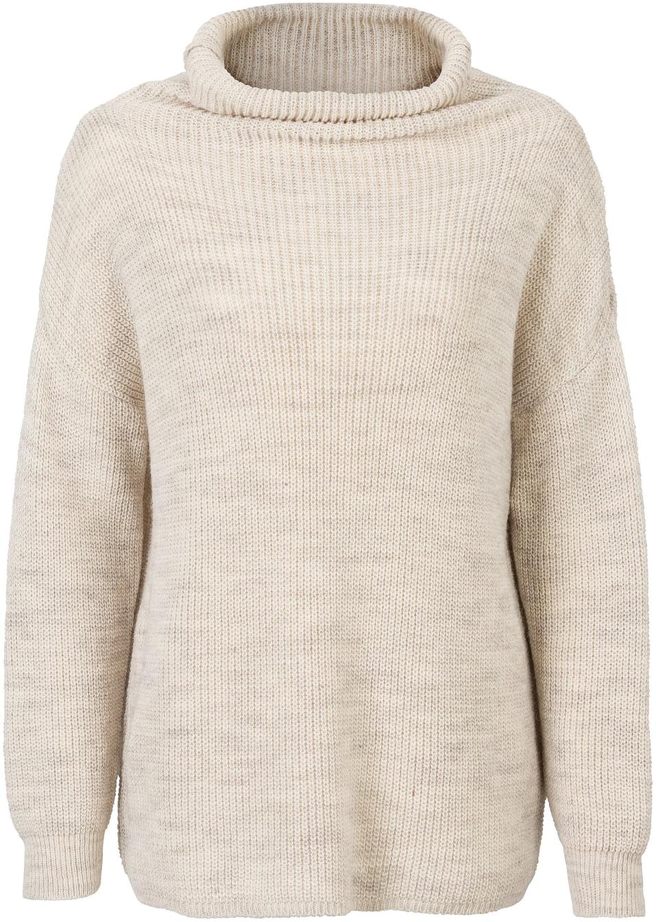 Weiter Oversize Strickpullover Mit Plastischem Muster Beige Meliert