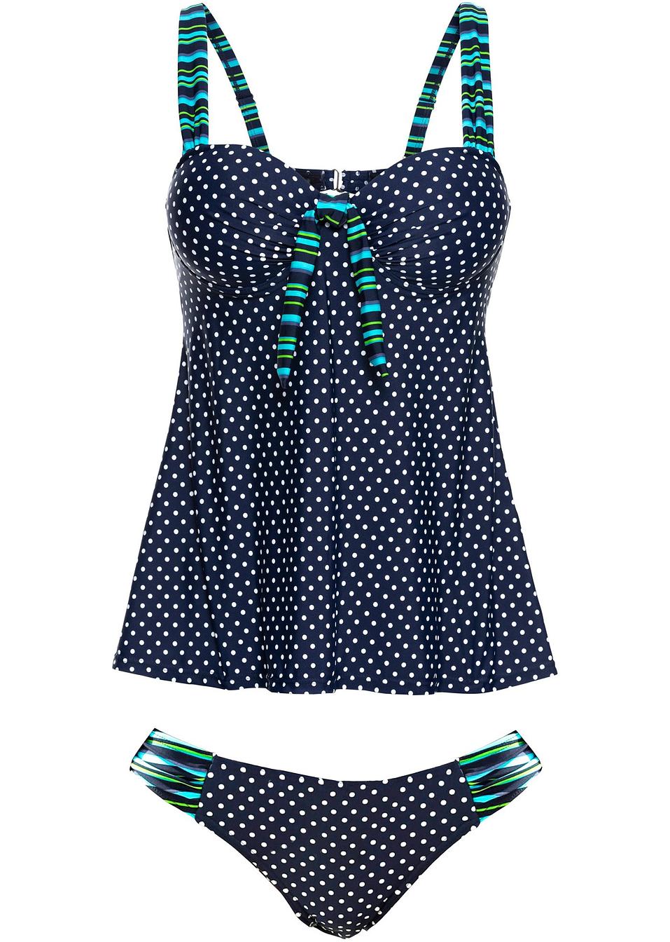 Attraktiver Tankini im Mustermix - blau/weiß gepunktet, Cup C